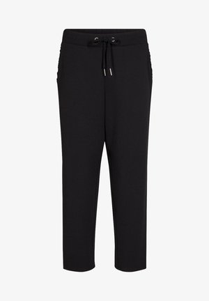 Melni sporta bikses, izgatavotas no mīksta auduma, ar elastīgu jostasvīru un regulējamu auklu, kā arī sānu kabatām.