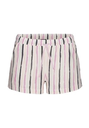 Lätta bomullsshorts med resår i midjan, prydda med vertikala ränder i rosa, grön och svart. Inkluderar dragsko.