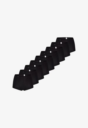 Boxer in cotone nero con texture liscia, elastico in vita e senza motivi o elementi visibili, presentati in fila.