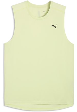 Débardeur de sport jaune clair avec col rond et petit logo Puma noir sur la partie supérieure gauche de la poitrine.