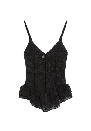 Bershka, STRAPPY WITH LACE TRIM AND RUFFLE - TOP - Top - black