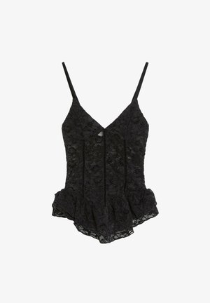 Bershka, STRAPPY WITH LACE TRIM AND RUFFLE - TOP - Top - black