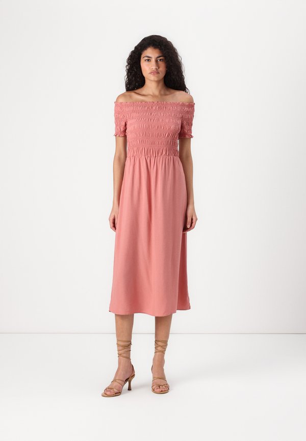 OFF SHOULDER MIDI SMOCK - Freizeitkleid - brick dust