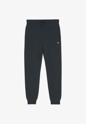 Pantaloni della tuta navy realizzati in morbido cotone misto, con vita regolabile in corda, polsini a coste e un piccolo logo giallo sulla coscia sinistra.