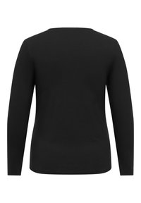 Chemise noire à manches longues avec un col rond vue de dos, présentant un design simple et lisse.