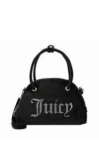 Borsa in suede nera con forma arrotondata, doppio manico e tracolla removibile. Presenta lettere in strass che spellano "Juicy". Accenti in hardware argentato.