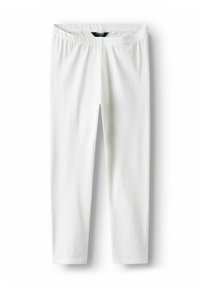 Leggings à taille élastique blanche, longueur totale, tissu lisse, sans motifs visibles ni poches, présentés à plat sur un fond blanc.