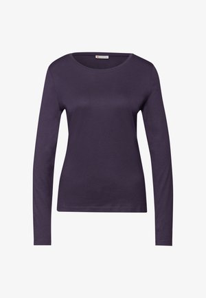 Effen donkerpaarse dameslongsleeve met ronde hals, slanke pasvorm, zonder patronen of versieringen.