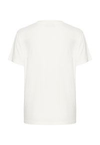 Camiseta blanca de manga corta hecha de algodón, con un corte relajado y un cuello redondo. La parte posterior es lisa, sin detalles adicionales.