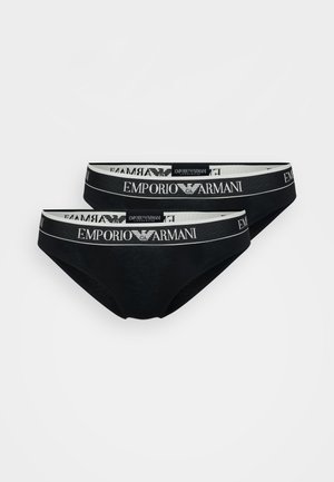 Culottes en coton noir avec une ceinture élastique blanche portant le logo "Emporio Armani". Comprend deux pièces. Texture lisse, coupe classique.
