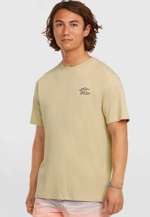 Light beige short-sleeve t-shirt with a round neckline and a printed logo on the left chest. Soft fabric with a regular fit.