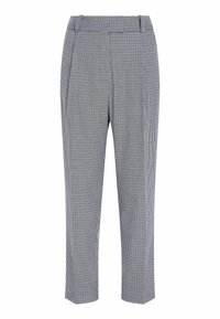 Zwart-witte geblokte broek met een getailleerde pasvorm, voorzien van zijzakken, een tailleband en een rechte pijp.