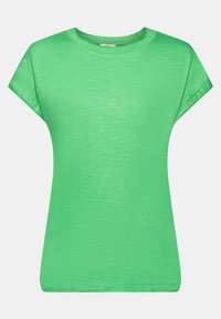 T-shirt verde a maniche corte con scollatura rotonda, texture morbida, vestibilità rilassata e design minimalista, adatto per un abbigliamento casual.