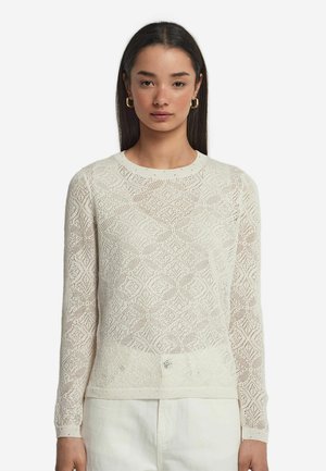 Strickpullover in Off-White, mit einem strukturierten Rautenmuster, langen Ärmeln und einem klassischen Rundhalsausschnitt. Leicht und atmungsaktiv.