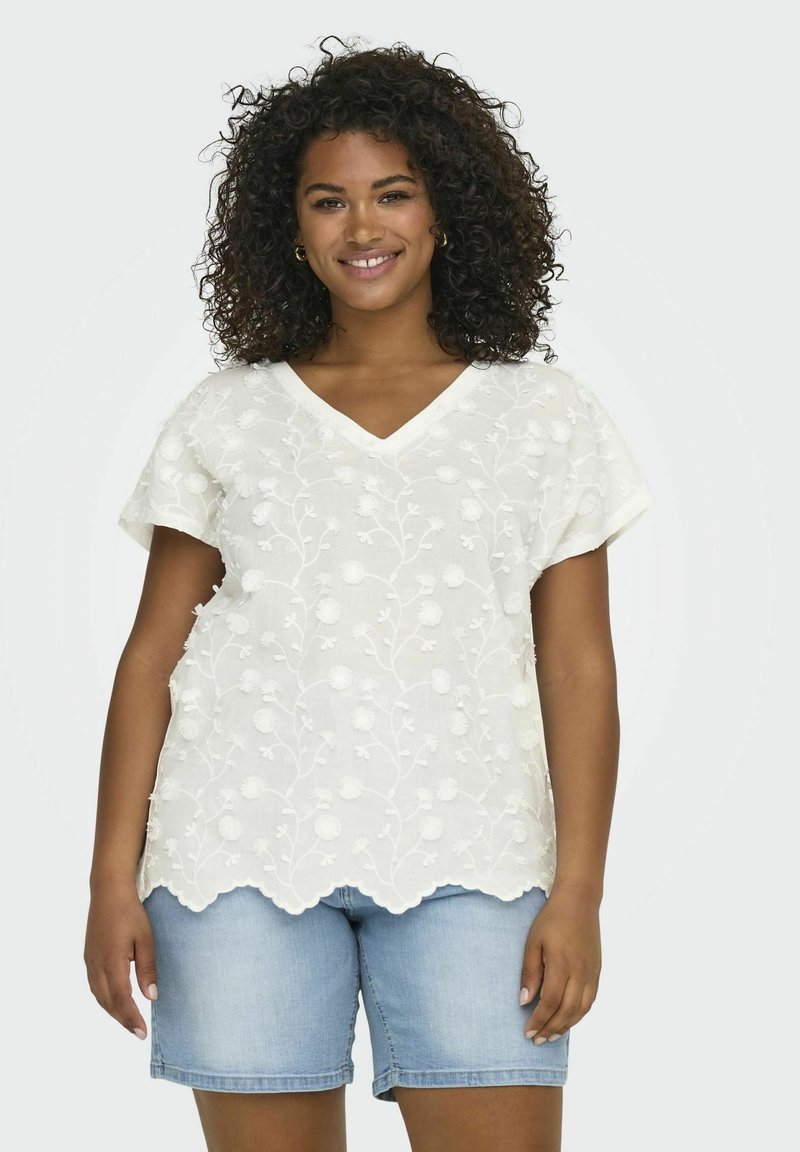 ONLY Carmakoma V-AUSSCHNITT CURVE  - Camiseta estampada - cloud dancer