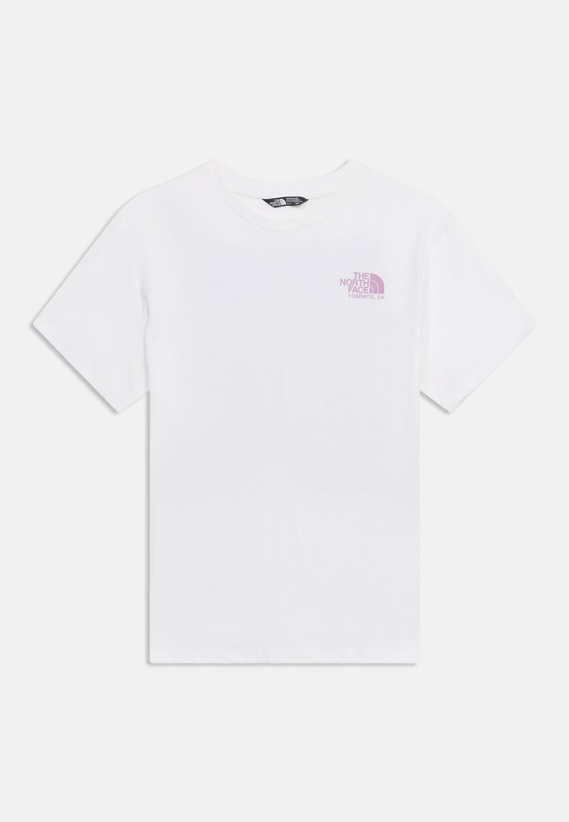 Λευκό κοντομάνικο μπλουζάκι με στρογγυλή λαιμόκοψη και μικρό ροζ λογότυπο "The North Face Yosemite, CA" στο αριστερό στήθος.