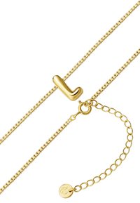 Zelta tonis kaklarota ar izliekta "L" piekariņu, ar smalku ķēdi, omāra aizdari un regulējamu saites ķēdi aizmugurē.