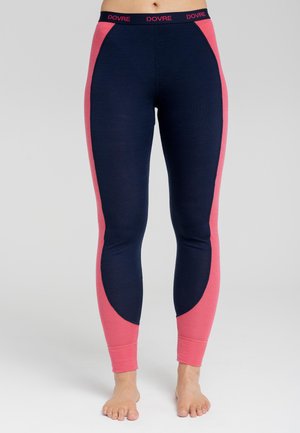 Marineblå og lyserøde leggings med en tætsiddende pasform, der har sidelommer i kontrasterende lyserød, blød tekstur og en talje med branding.