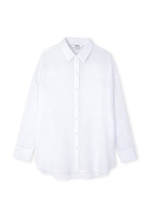 Wit blouse met kraag, gemaakt van lichtgewicht stof, met lange mouwen, een volledige knoopsluiting aan de voorkant en een licht gebogen zoom.