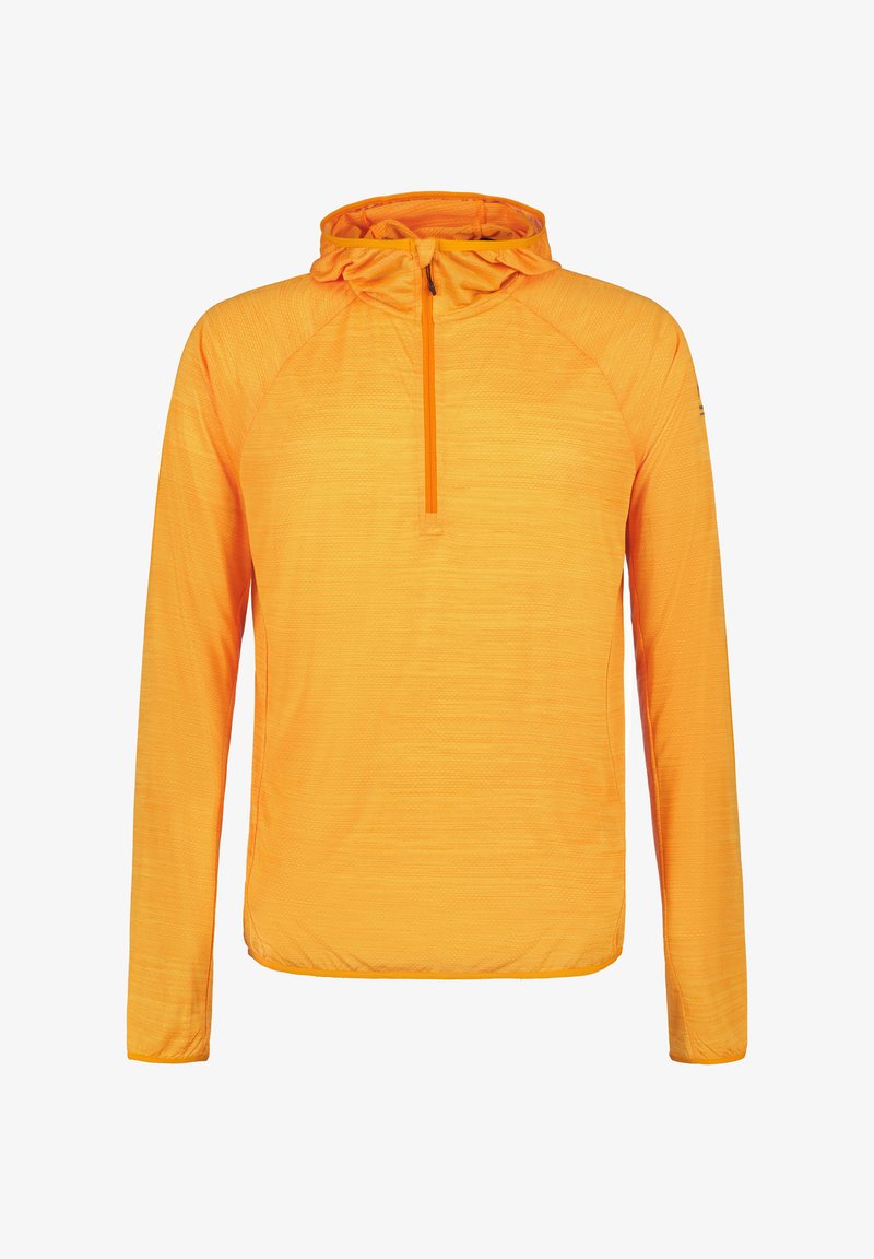 Lichte, langarm hooded sweatshirt in feloranje, met een halve rits, textuurstof en raglanmouwen.