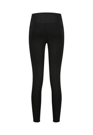Black leggings with a high waistband, made from stretchy material. The design is simple, featuring a smooth texture and no visible seams.