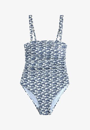 Next, TALL FIT - GATHERED TUMMY CONTROL BANDEAU SWIMSUIT - Maillot de bain - cream navy blue sardine