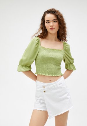 CROP GIMPED PUFF SLEEVE SQUARE NECK - Blouse - green