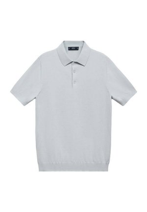 Light gray short-sleeved polo shirt made of smooth fabric, featuring a classic collar and three buttons at the neck, with a ribbed hem.