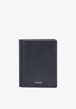 Black leather bifold wallet with "JOOP!" logo embossed in silver on front bottom center.