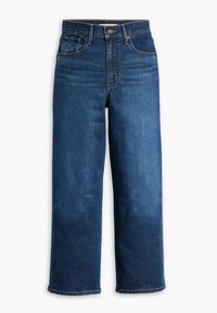 Mörkblå denimjeans med rak passform, hög midja, fram- och bakfickor samt kontrasterande sömdetaljer.