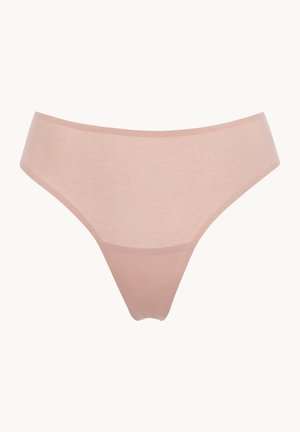 Perizoma rosa realizzato in tessuto morbido e liscio. Presenta una vita bassa e una copertura minima con bordi senza cuciture per un fit discreto.