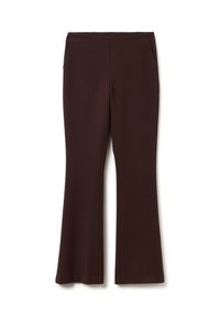 Pantalon femme straight-leg marron foncé avec poches latérales, posé à plat sur un fond blanc.
