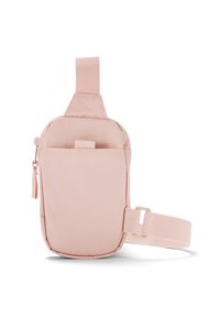 Borsa a tracolla in tessuto rosa con forma piatta, tasca laterale con cerniera, tracolla regolabile e un anello per il bloccaggio. Tessuto liscio, design minimal.