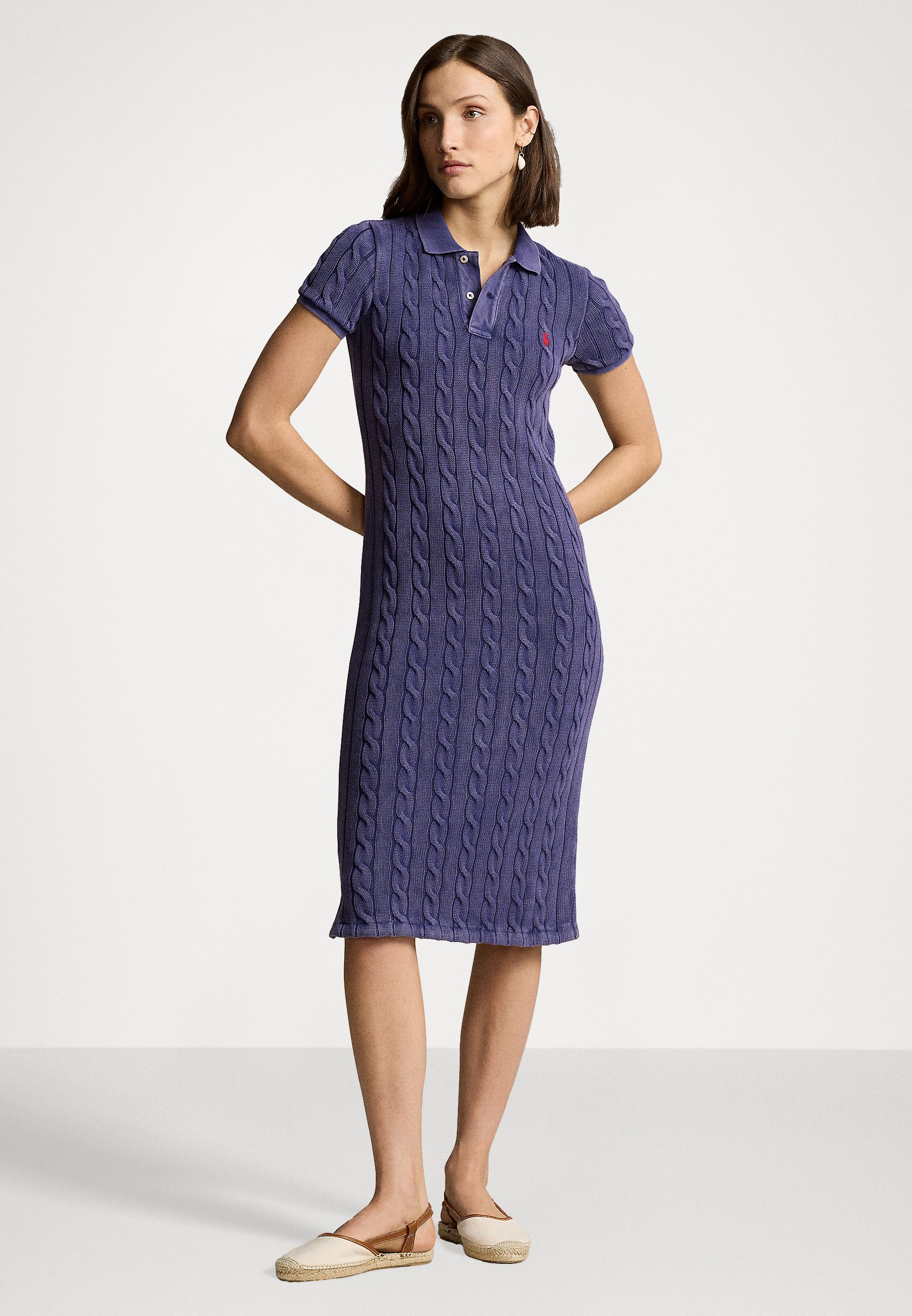 Polo Ralph Lauren CABLE KNIT COTTON POLO MIDI DRESS - Vestido de