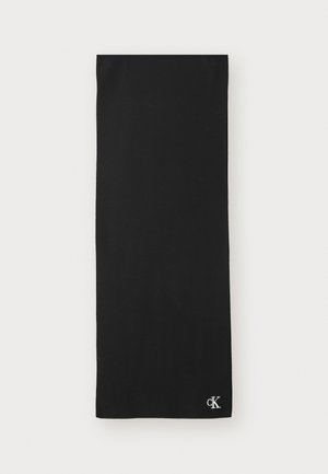 Black, rectangular scarf made of soft fabric. Features a small white "ck" logo in the lower corner. Smooth texture with no visible patterns.