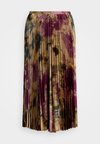 FLORAL PLEATED SATIN CHARMEUSE SKIRT - Pleated skirt - tan multi