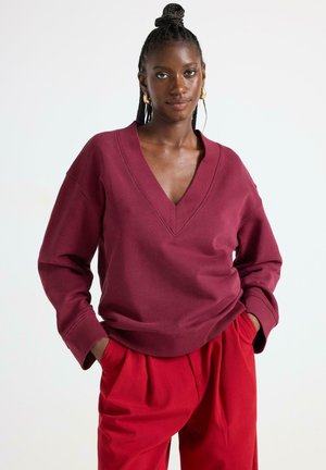 WITH V-NECK  - Sweatshirt - dark dusty red