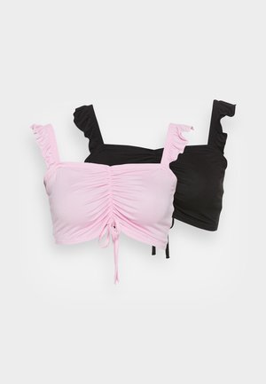 FRILL SLEEVE RUCHED CROP 2 PACK - Top - black/baby pink
