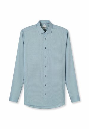 Light blue long-sleeve button-up shirt with subtle textured pattern and pointed collar, displayed flat on white background.