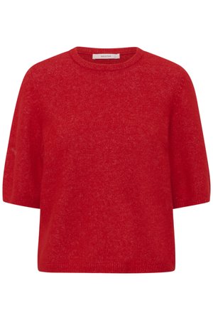 Κόκκινο πλεκτό πουλόβερ με κοντά μανίκια, στρογγυλή λαιμόκοψη και ριμπ μανσέτες και τελείωμα, με ετικέτα Gestuz.