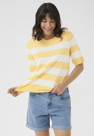 LIZZA STRIPED - T-shirt print - straw chalk wide stripe
