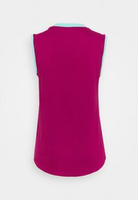 Ärmelloses Top in Fuchsia mit einem hellblauen Kragen. Aus weichem Stoff gefertigt, mit lockerem Schnitt und abgerundetem Saum.