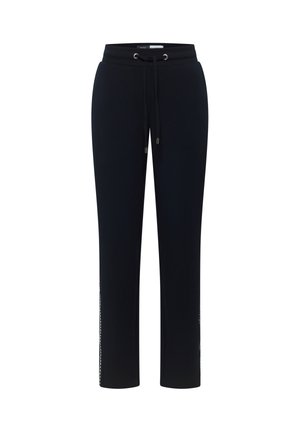 Pantaloni sportivi neri a gamba dritta con vita elasticizzata e coulisse anteriore, caratterizzati da un dettaglio sottile sulla cucitura laterale.