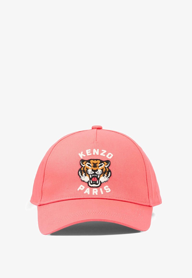 Roze honkbalpet met een geborduurd brullend tijgerhoofd en de tekst "KENZO PARIS" aan de voorkant.