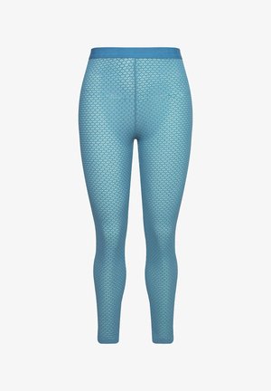 Leggings blu chiaro con un motivo a diamante testurizzato, vita a media altezza e design aderente che si restringe alle caviglie.