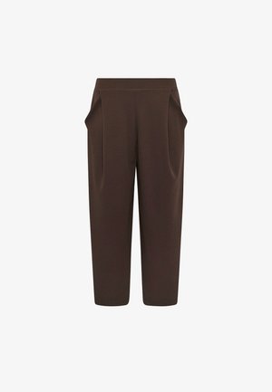 Pantalon marron droit avec poches latérales et taille haute, présenté sur fond blanc.