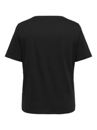 Sort T-shirt med korte ærmer og rund hals, vist bagfra med lige kant og enkelt, ubesmykket design.