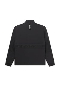 Black jacket with a high collar, long sleeves, and a mesh back panel. Features a horizontal stripe and a tag labeled "BALR."