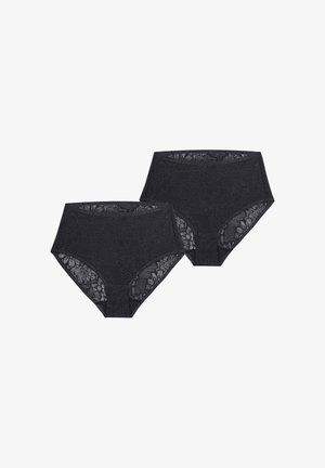Zwart setje hoge taille ondergoed met bloemenkantdetail aan de zijkanten, voorzien van een gladde stofafwerking en een comfortabele pasvorm.