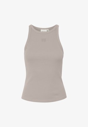 Csíkos, ujjatlan felső világosszürke színben, kerek nyakkivágással és diszkrét logóval az elülső részen. Puha, rugalmas anyagból készült.